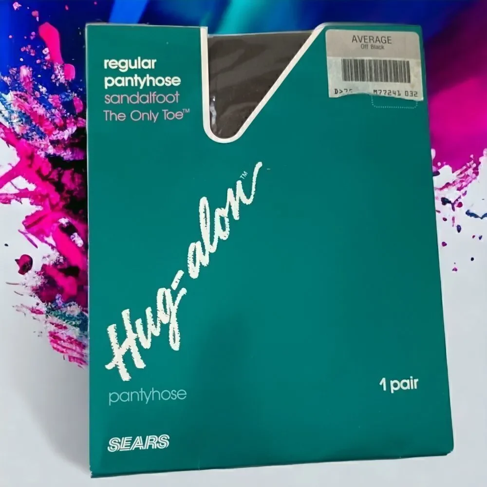 Vintage Sears Hug-Alon Pantyhose‎ Off Black Average Sandalfoot NOS 1 Pair USA